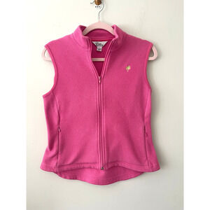 FREE SHIPPING‎ Lilly Pulitzer bright pink with palm logo fleece zipper vest sz S